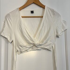 🔵 SHEIN White Tie Waist Crop Top Size Medium
